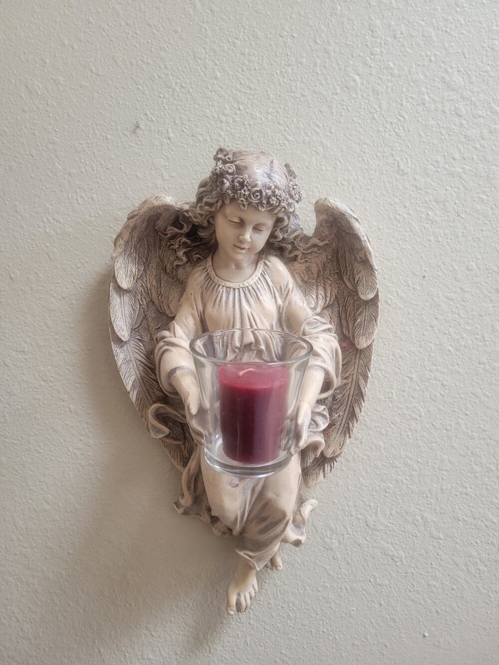 Vintage Homco Home Interiors Angel Wall Sconce Votive Candle Holder Resin Plaque